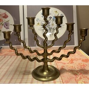 Wavy Spiral Brass Menorah Candelabrum 7-Branch Hanukkah Religious Judaica Solid